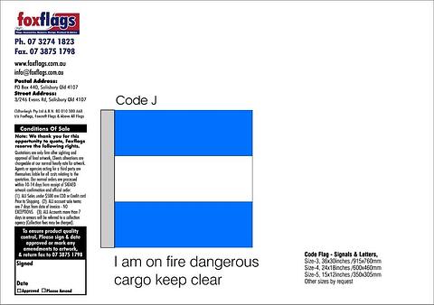 Code J Size 3 (I AM ON FIRE DANGEROUS CARGO ON BOARD KEEP CLEAR)